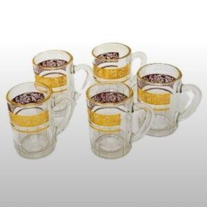 Set of 5 Vintage Burgandy Red Glass Espresso Cups Gold Rim FRANCE